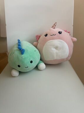 Squishmallows Pink Unicorn & Mint Green Narwhal Plush Set